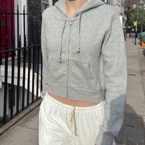Brandy Melville Crystal Hoodie: Grey Cropped